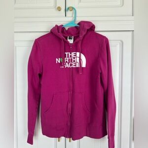 The North Face Fuchsia Women's Hoodie With green heart as the “O” in North